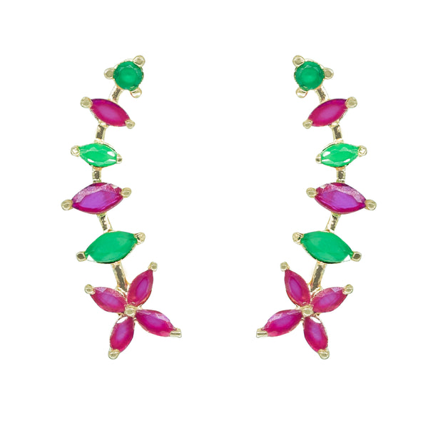 Pink & Green CZ Cluster Ear Cuff / Bluetooth Earring – 925 Sterling Silver with Gold Plating