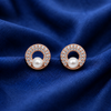 CZ Circle Pearl Stud Earrings | Pure 925 Silver Rose Gold Finish BIS Hallmarked | Tavshan