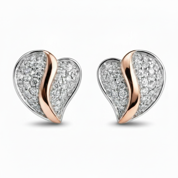 CZ Heart Stud Earrings - Low Angle