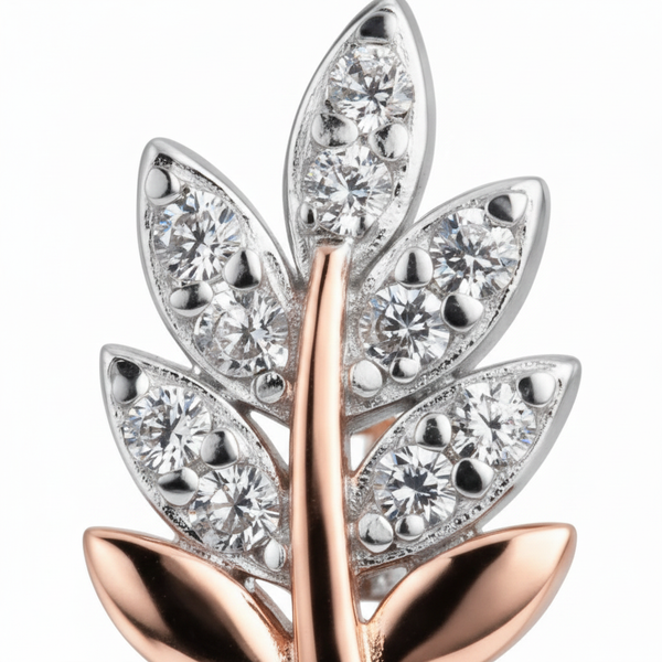 CZ Leaf Sprig Stud - Macro
