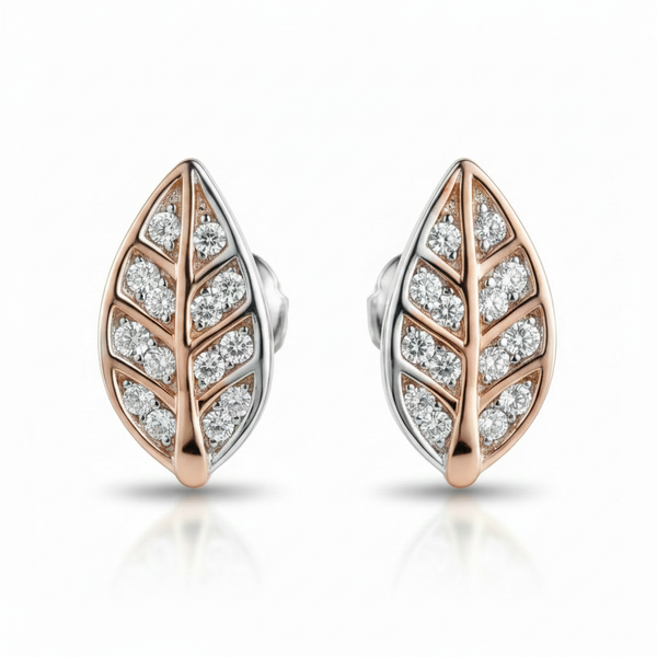 CZ Leaf Stud Earrings - Side Angle