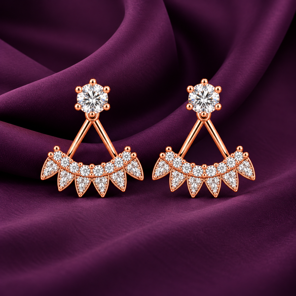 CZ Fan 2-in-1 Stud & Jacket Earrings | Pure 925 Silver Rose Gold Plated BIS Hallmarked | Tavshan