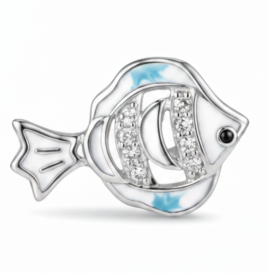 Fish Enamel CZ Stud Earrings – 45° Hero