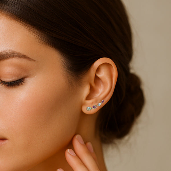 Dual Tone CZ Circle Ear Cuff / Bluetooth Earring – Gold Plated 925 Sterling Silver