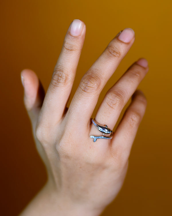 925 Sterling Silver Dolphin Wrap Ring | CZ Adjustable Ring | Tavshan