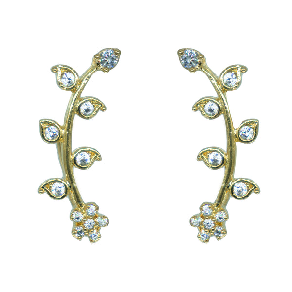 Floral Leaf CZ Ear Cuff / Bluetooth Earring – Gold Plated 925 Sterling Silver