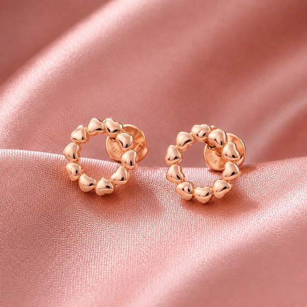 Heart Circle Stud Earrings | Pure 925 Silver Rose Gold Finish BIS Hallmarked | Tavshan