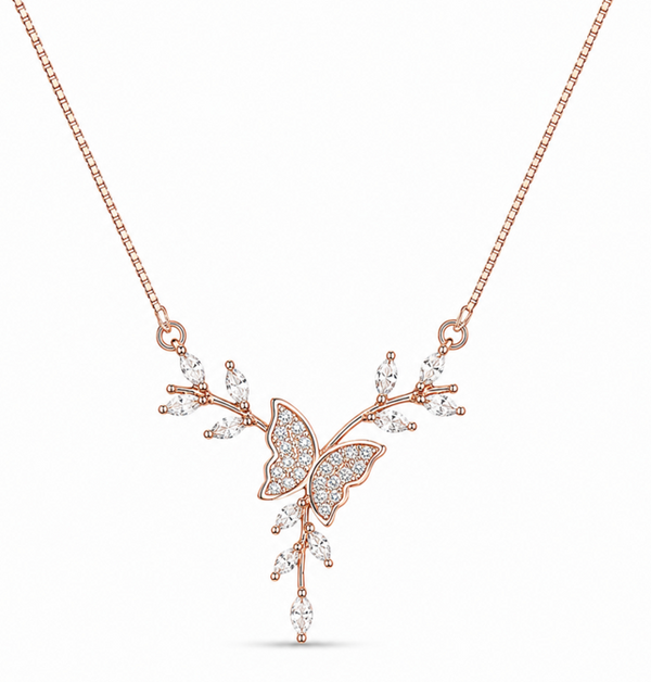CZ Butterfly Branch Pendant Necklace - Tavshan