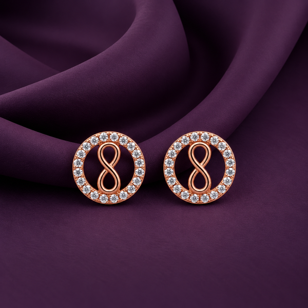 CZ Infinity Circle Stud Earrings | Pure 925 Silver Rose Gold Finish BIS Hallmarked | Tavshan