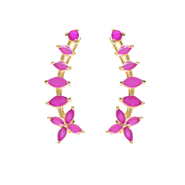 Pink Marquise Floral Vine Ear Cuff / Bluetooth Earring – Gold Plated 925 Sterling Silver