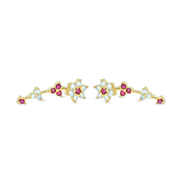 CZ Ruby & White Star Cluster Ear Cuff / Bluetooth Earring – Gold Plated 925 Sterling Silver