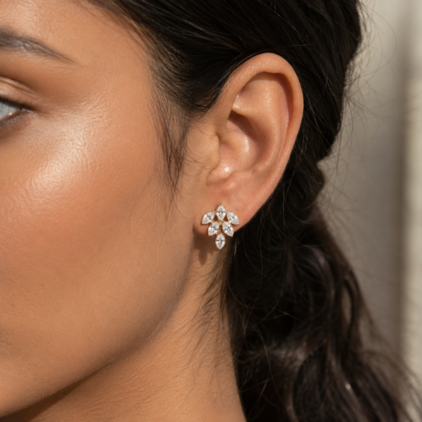 Pure 925 Silver Marquise CZ Leaf Studs | Pure 925 Silver Rose Gold Finish BIS Hallmarked | Tavshan