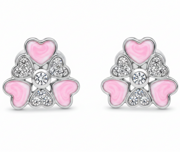 Macro Detail - Rhodium Silver Heart Earrings