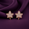 CZ Maple Leaf Stud Earrings | Pure 925 Silver Rose Gold Finish BIS Hallmarked | Tavshan