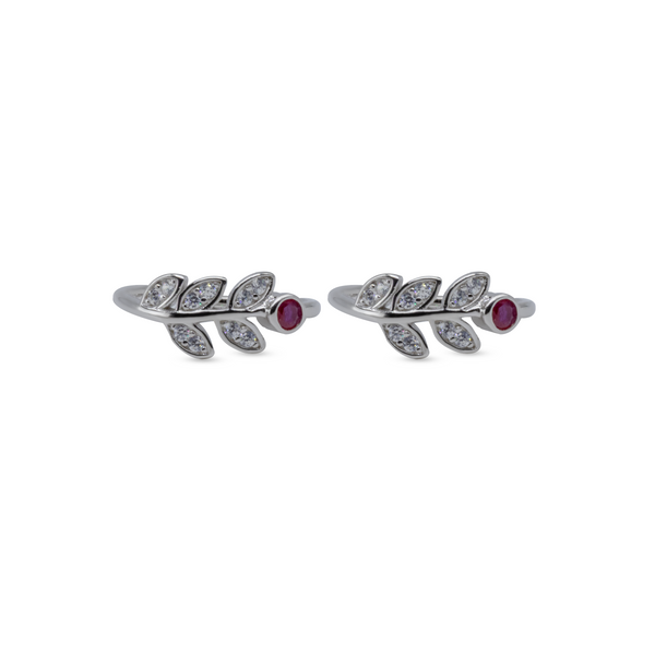 Ruby Leaf Vine Toe Ring – Rhodium Plated 925 Sterling Silver