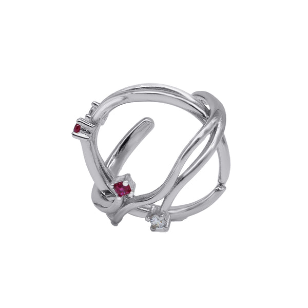 Dual Spark Ruby & CZ Toe Ring – Rhodium Plated 925 Sterling Silver
