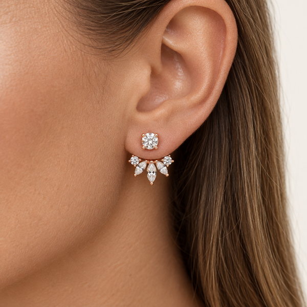 Model wearing the rose-gold ear jacket