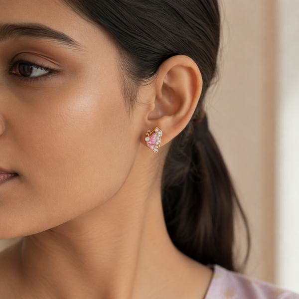 Pure 925 Silver Pink MOP Butterfly Studs | Pure 925 Silver Rose Gold Finish BIS Hallmarked | Tavshan
