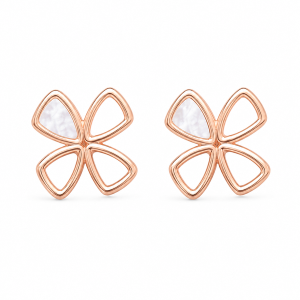 Pure 925 Silver MOP Flower Studs | Pure 925 Silver Rose Gold Finish BIS Hallmarked | Tavshan
