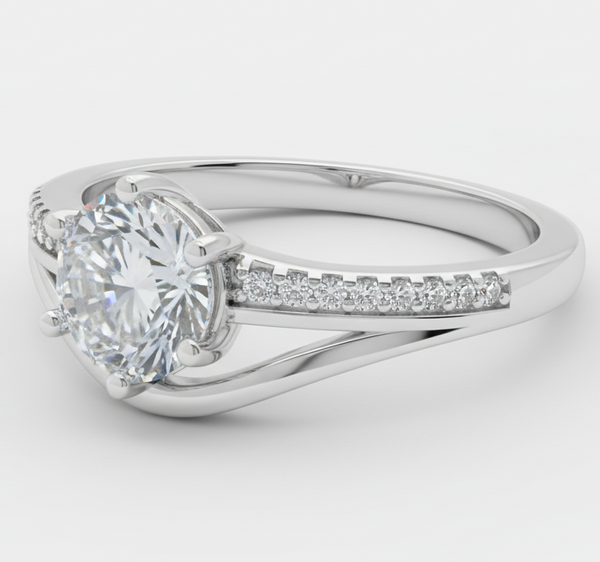 Silver ring with a diamond on a white background