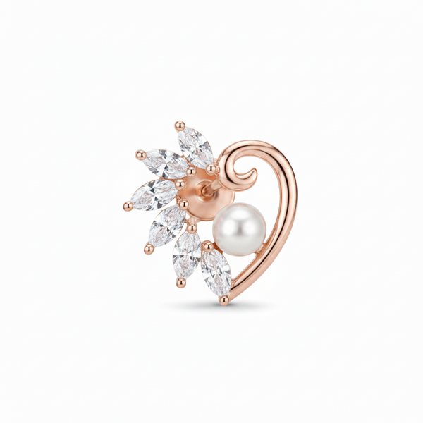 Marquise CZ Pearl Heart Stud Earrings | Pure 925 Silver Rose Gold Finish BIS Hallmarked | Tavshan