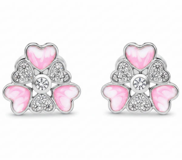 Rhodium Silver Heart Cluster Earrings