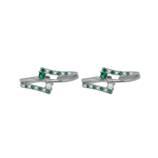 Emerald Spark CZ Adjustable Toe Ring – Rhodium Plated 925 Sterling Silver