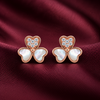 CZ & Shell Clover Stud Earrings | Pure 925 Silver Rose Gold Finish BIS Hallmarked | Tavshan