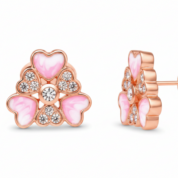 Side Angle - Pink Heart Cluster Earrings