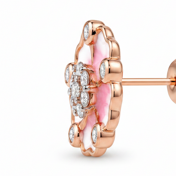 Pink Blossom CZ Stud Earrings | Pure 925 Silver Rose Gold Finish BIS Hallmarked | Tavshan