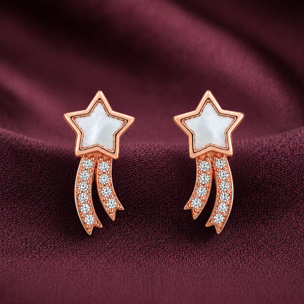 Pure 925 Silver MOP Star Studs | Pure 925 Silver Rose Gold Finish BIS Hallmarked | Tavshan