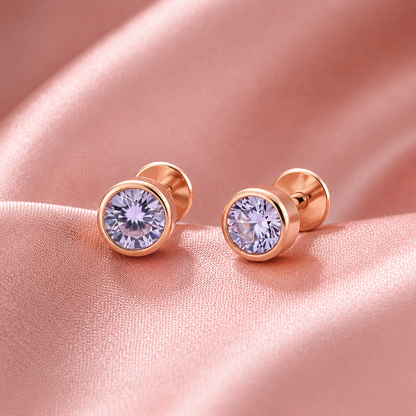 CZ Solitaire Earrings | Pure 925 Silver Rose Gold Finish BIS Hallmarked | Tavshan