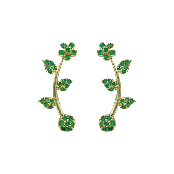 Green Floral Vine Ear Cuff / Bluetooth Earring – Gold Plated 925 Sterling Silver