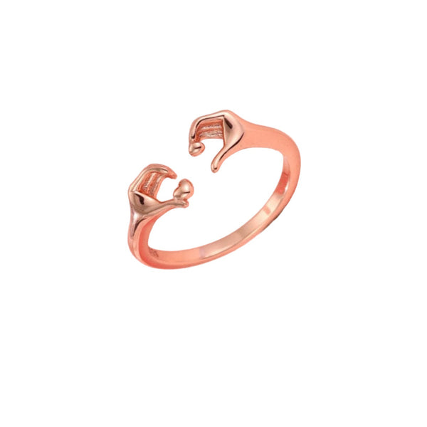 925 Sterling Silver Rose Gold Holding Hands Ring – Adjustable Love & Promise Ring