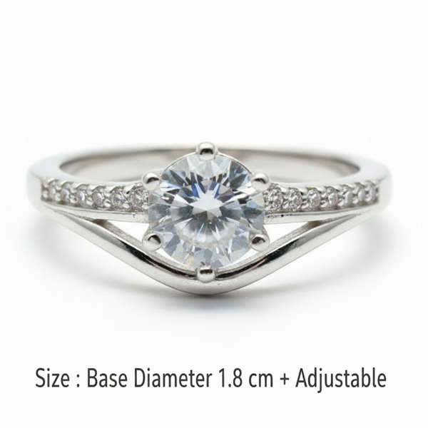 Diamond ring with a white gemstone on a white background