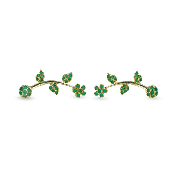 Green Floral Vine Ear Cuff / Bluetooth Earring – Gold Plated 925 Sterling Silver